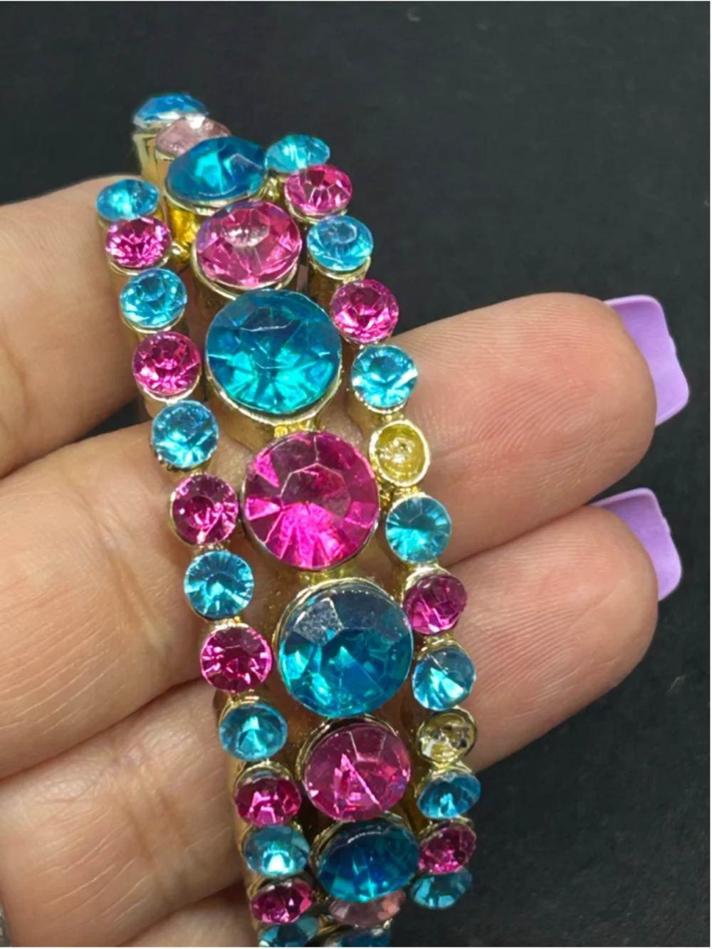 Women's Unbranded Bracelet One Size Gold Pink Blue Rhinestone Bangle